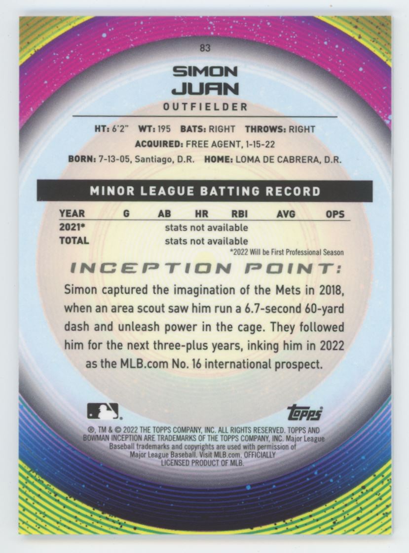 2022 Bowman Inception Simon Juan #83 New York Mets