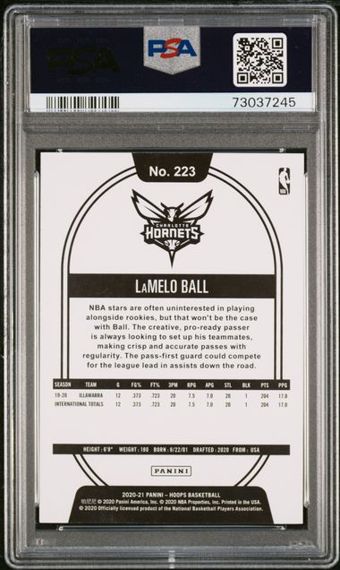 2020-21 Panini NBA Hoops Lamelo Ball Base Rookie #223 RC PSA 9 - Hornets