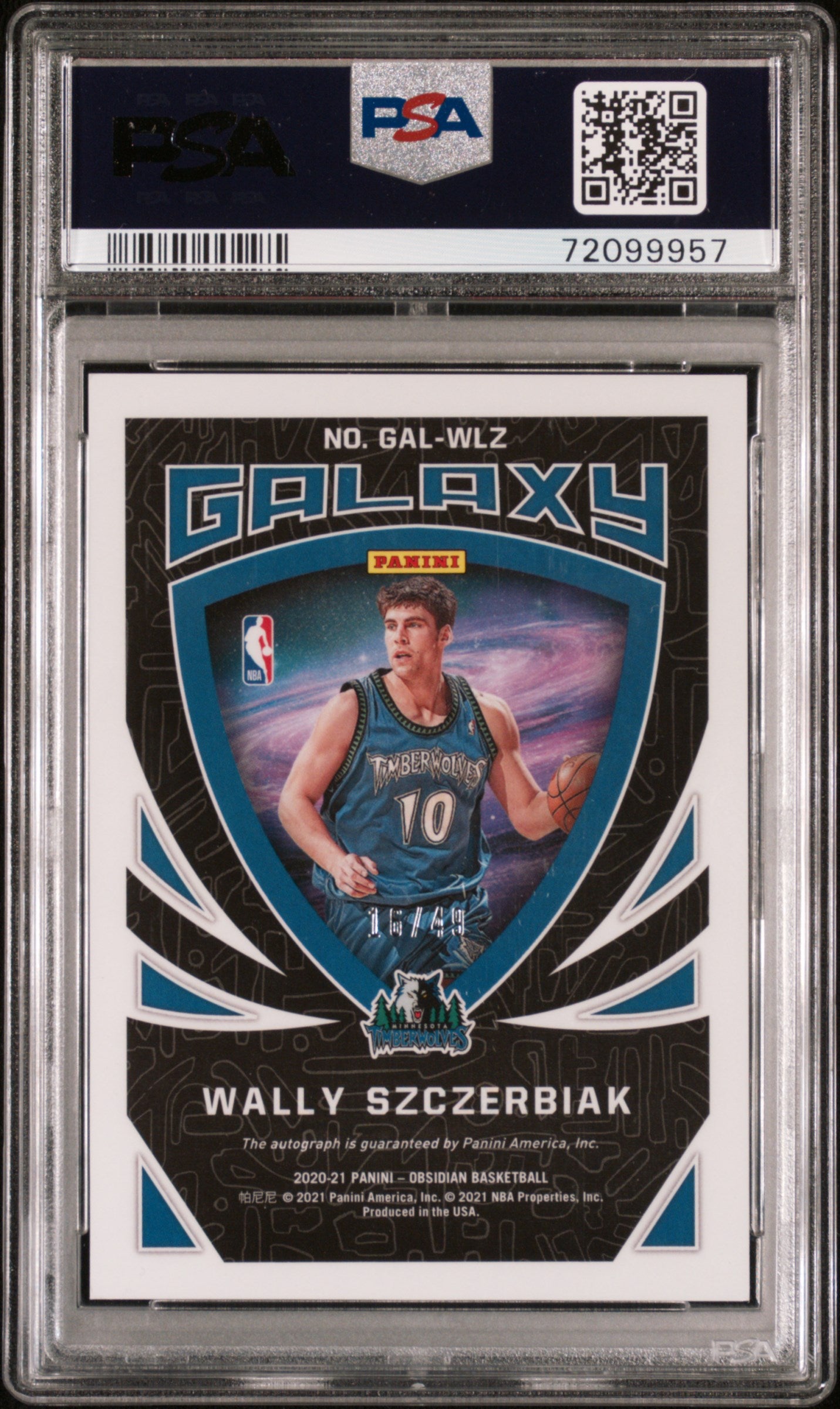 2020 PANINI OBSIDIAN #GALWLZ Wally Szczerbiak Galaxy Autographs /49 PSA 9 Mint POP
