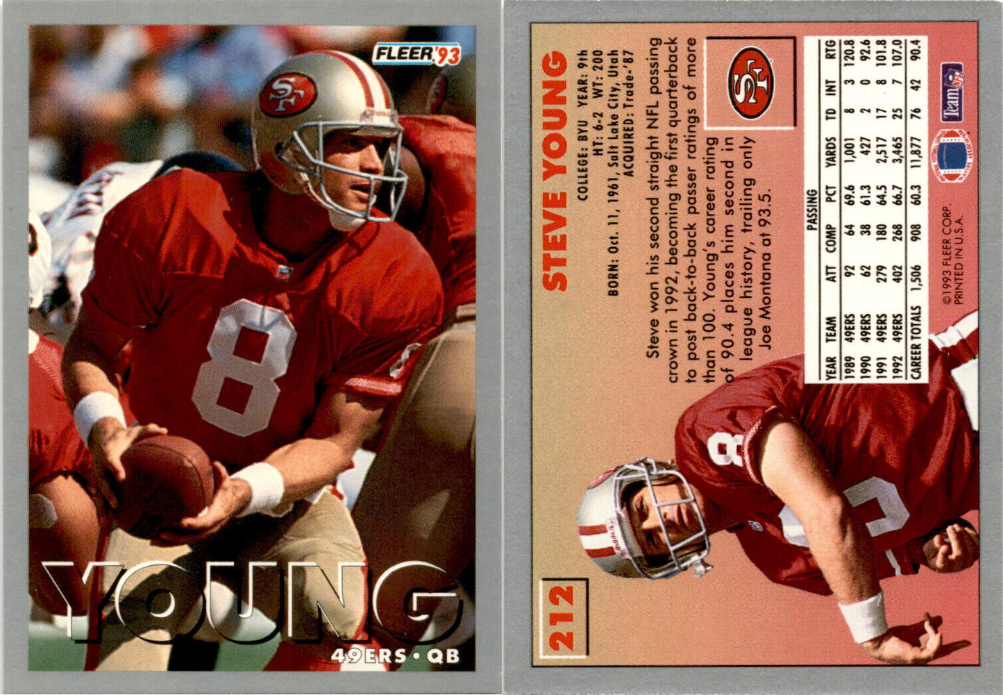 1993 Fleer Steve Young #212 San Francisco 49ers