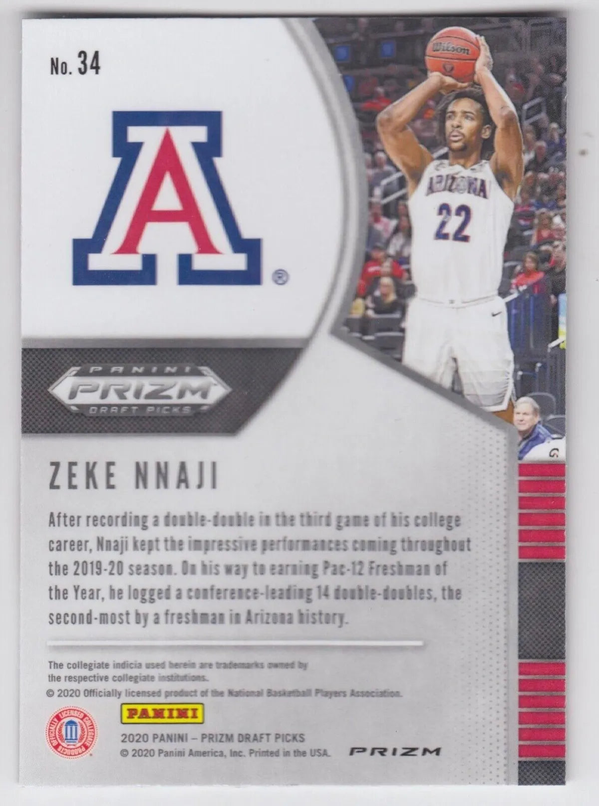 2020 Panini Prizm Draft Picks Silver Prizm Zeke Nnaji RC #34