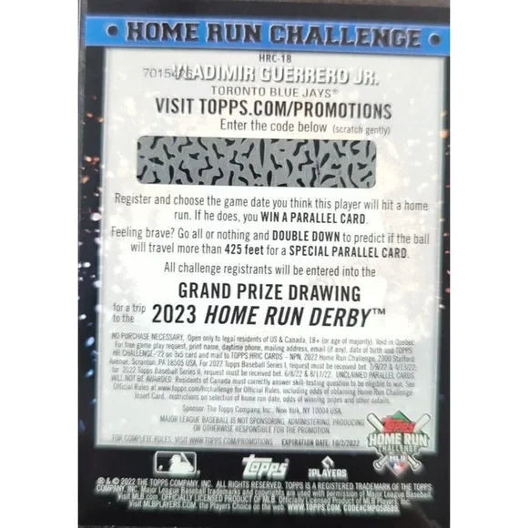2022 Topps Home Run Challenge Vladimir Guerrero Jr. #HRC-18 Toronto Blue Jays