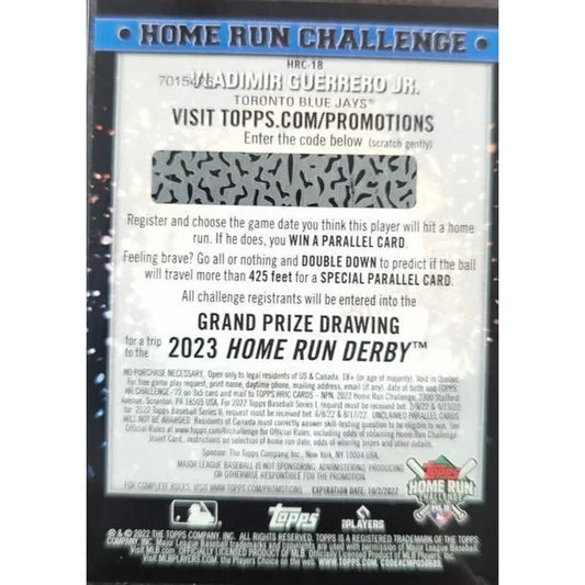 2022 Topps Home Run Challenge Vladimir Guerrero Jr. #HRC-18 Toronto Blue Jays