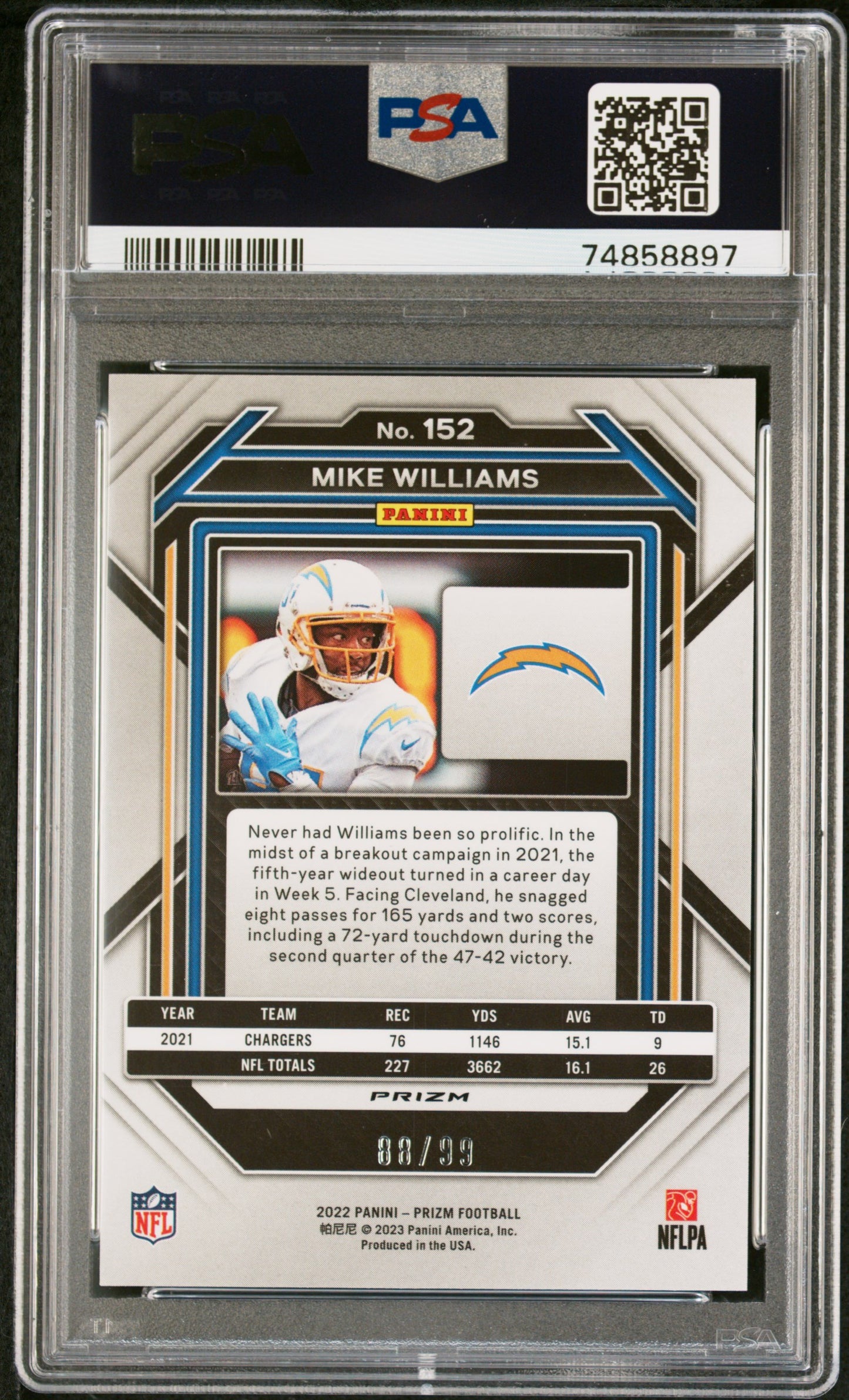 2022 PANINI Prizm Blue Ice Prizm Mike WIlliams #152 PSA 10 Gem Mint