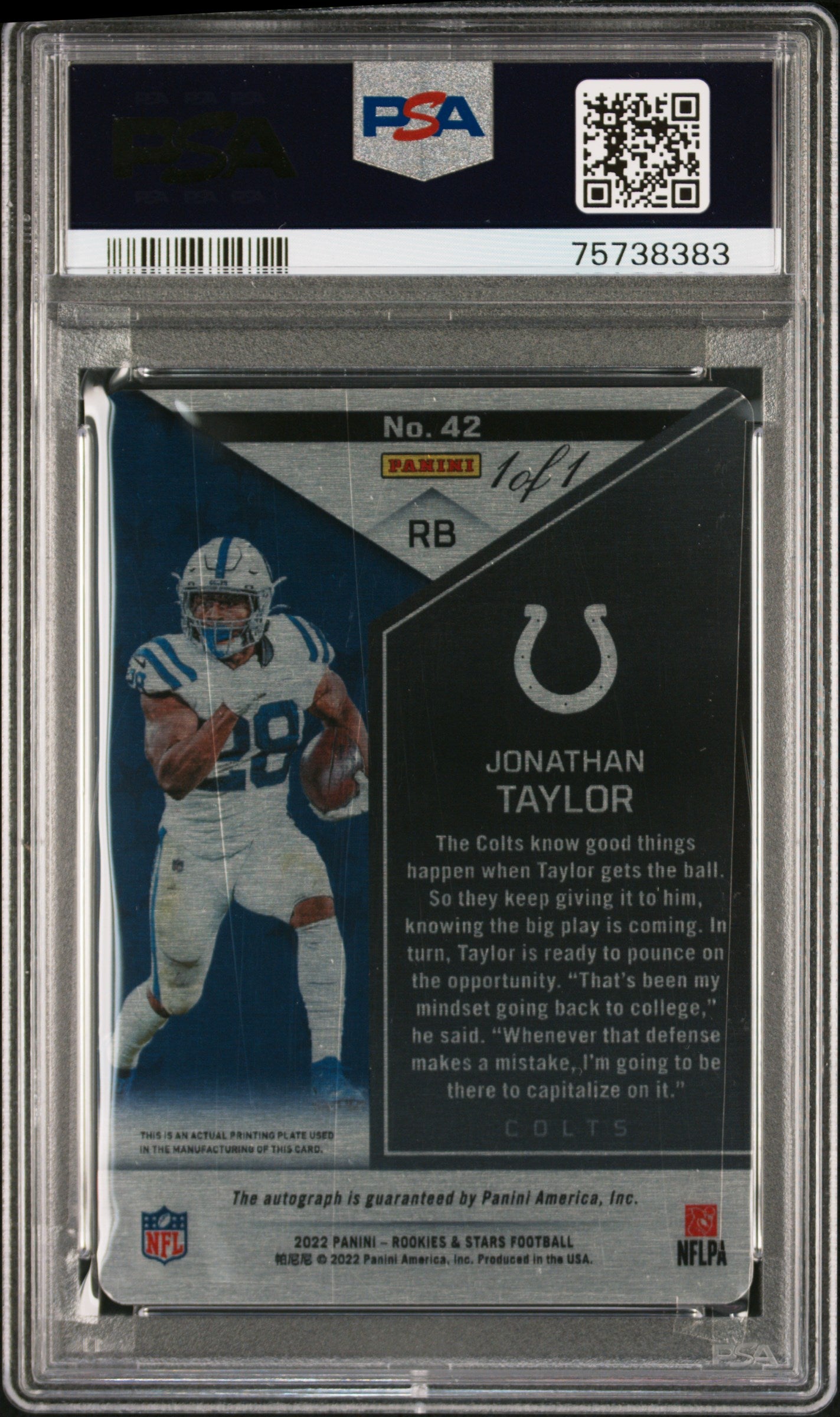 2022 Rookies & Stars Signature Yellow Plate Jonathan Taylor Rookie 1/1 #42 PSA 8 NM-MT - walk-of-famesports