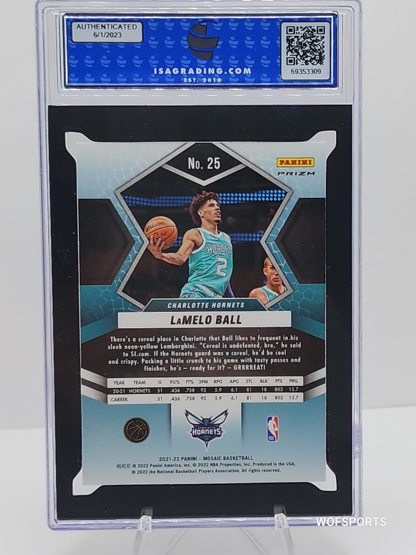2021-22 Panini Mosaic LAMELO BALL Silver Mosaic #25 Charlotte Hornets ISA GEM Mint 10
