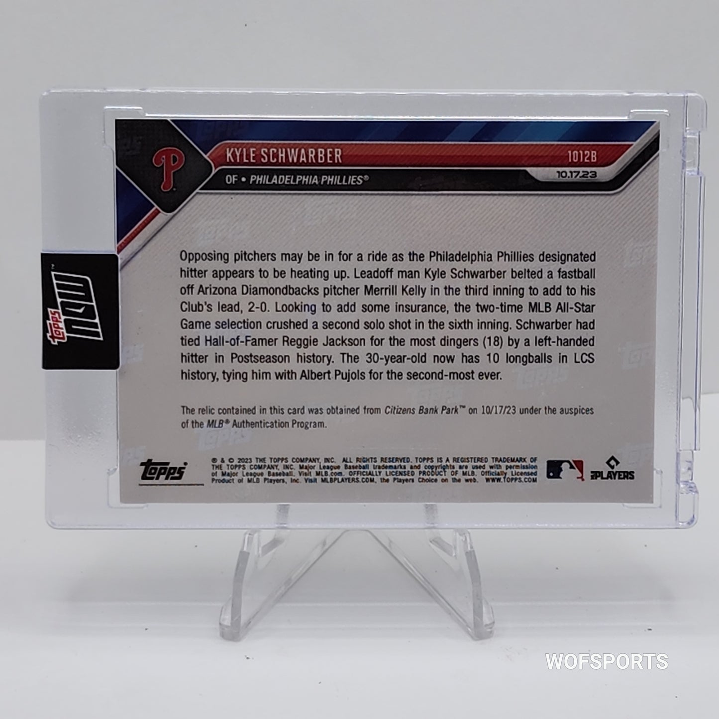 2023 Topps Now #1012B Kyle Schwarber Game-used Base Relic 19/75