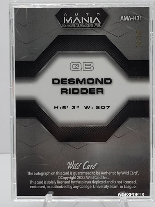 2022 Wild Card Auto Mania #AMA-H31 Desmond Ridder /50 Atlanta Falcons