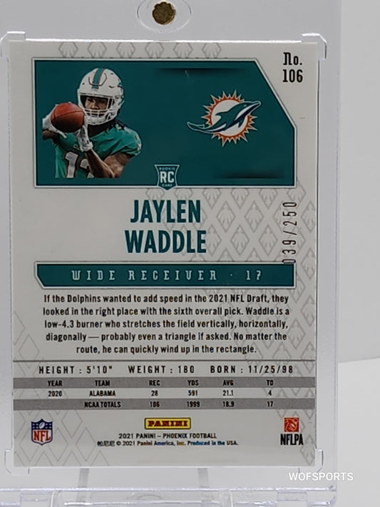 2020 Panini Phoenix Fire Burst 39/250 Jaylen Waddle Rookie #106 Miami Dolphins