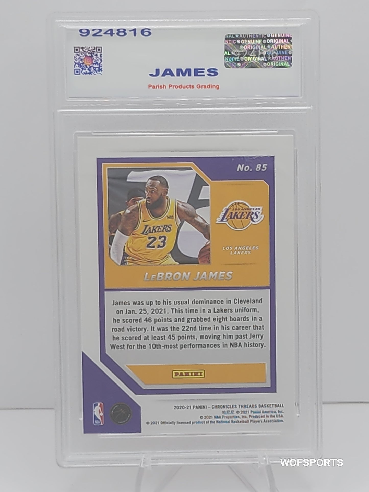 2020 Panini Chronicles LeBron James #85 LA Lakers Parish 9 Mint