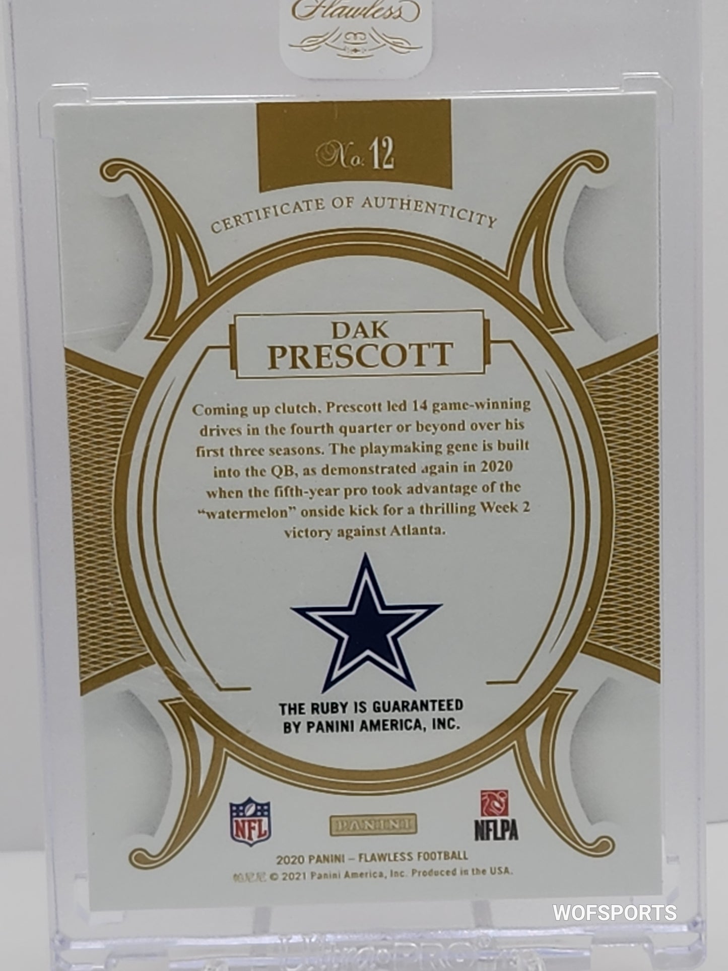 2020 Panini Flawless Football Gems Ruby #12 Dak Prescott 09/20 Dallas Cowboys