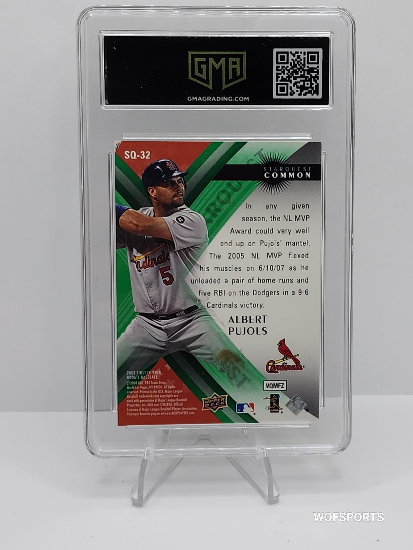 2008 Upper Deck Starquest Green Albert Pujols #32 St. Louis Cardinals GMA 9 Mint