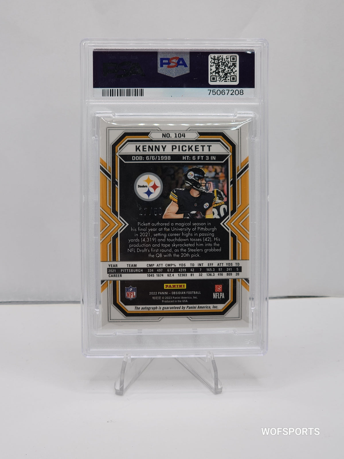 2022 Panini Obsidian Kenny Pickett #104 Auto Electric Etch Green Rookies #/50 RC Pittsburgh Steelers PSA 8/10 Auto