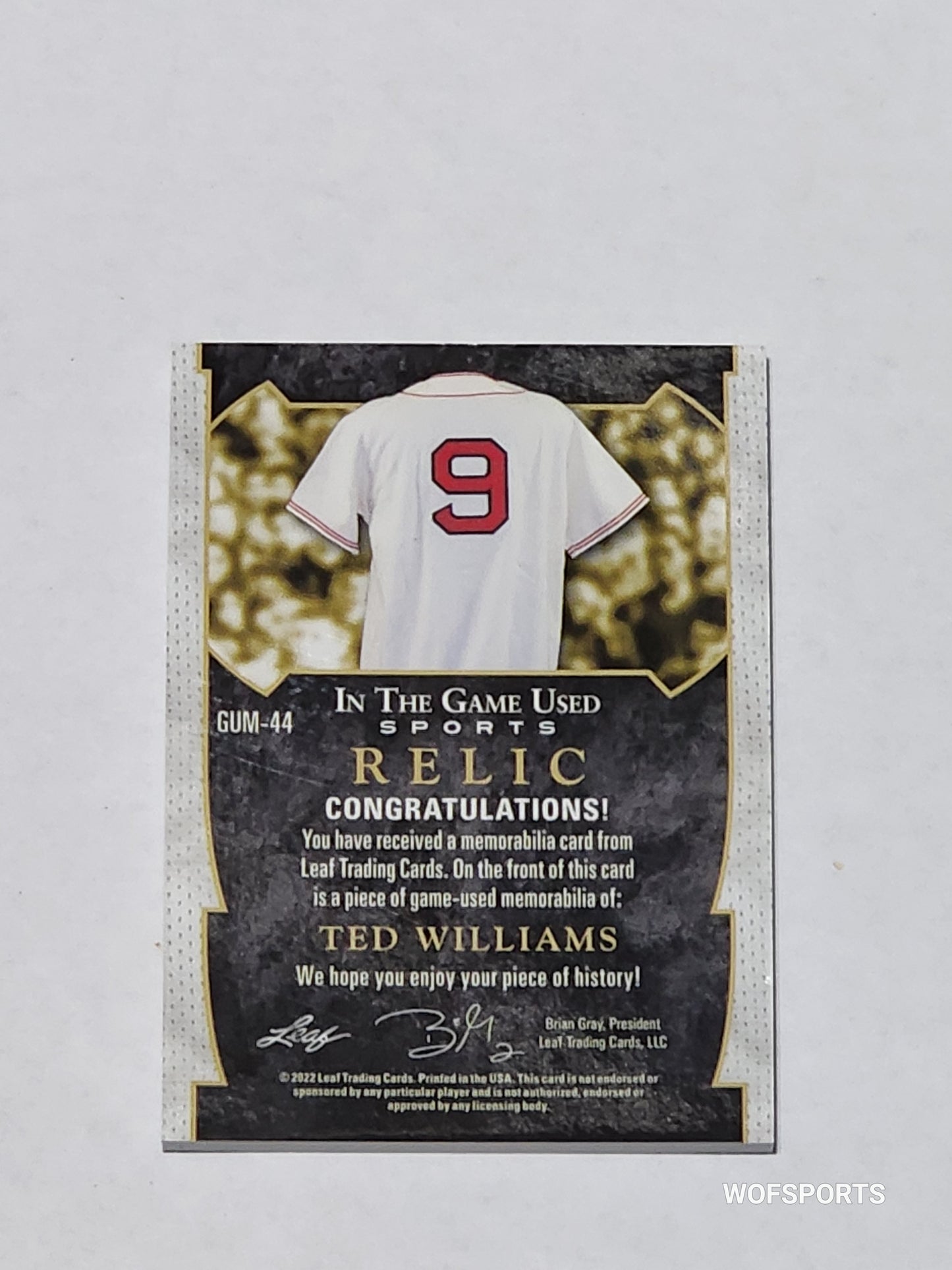2022 Leaf In The Game Used Sports Relic Ted Williams #GUM-44 #/5