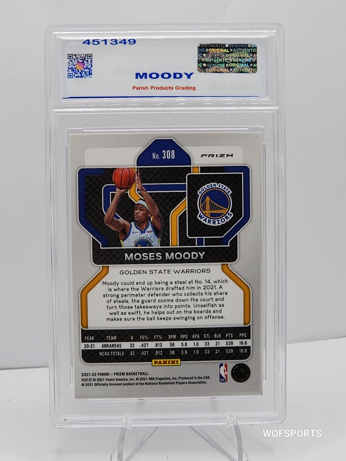 2021-22 Panini Prizm Red White Blue Prizm Moses Moody #308 RC Rookie Parish 9 Mint Warriors