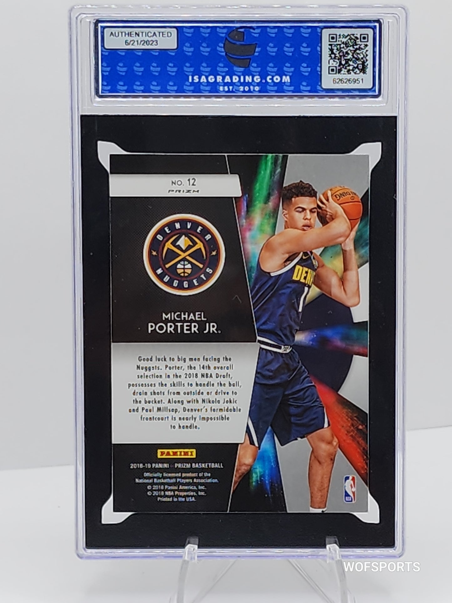 2018 Panini Prizm Freshman Phenoms Silver Prizm #12 Michael Porter Jr. Nuggets ISA 9 Mint
