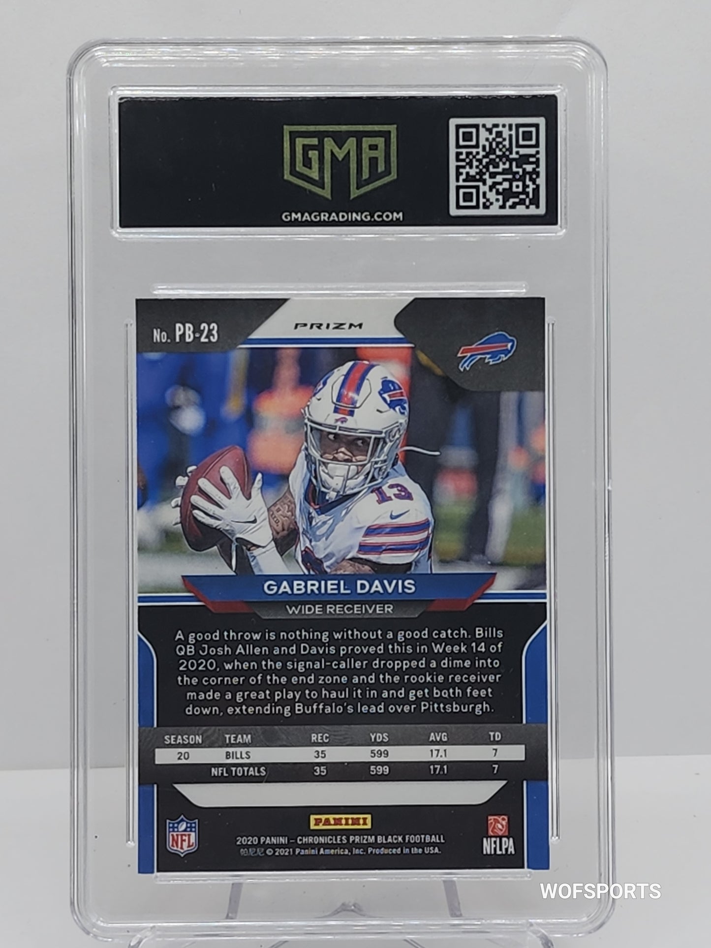 2020 Panini Chronicles Prizm Black Rookies Prizm Gabriel Davis #23 RC GMA 9 Mint
