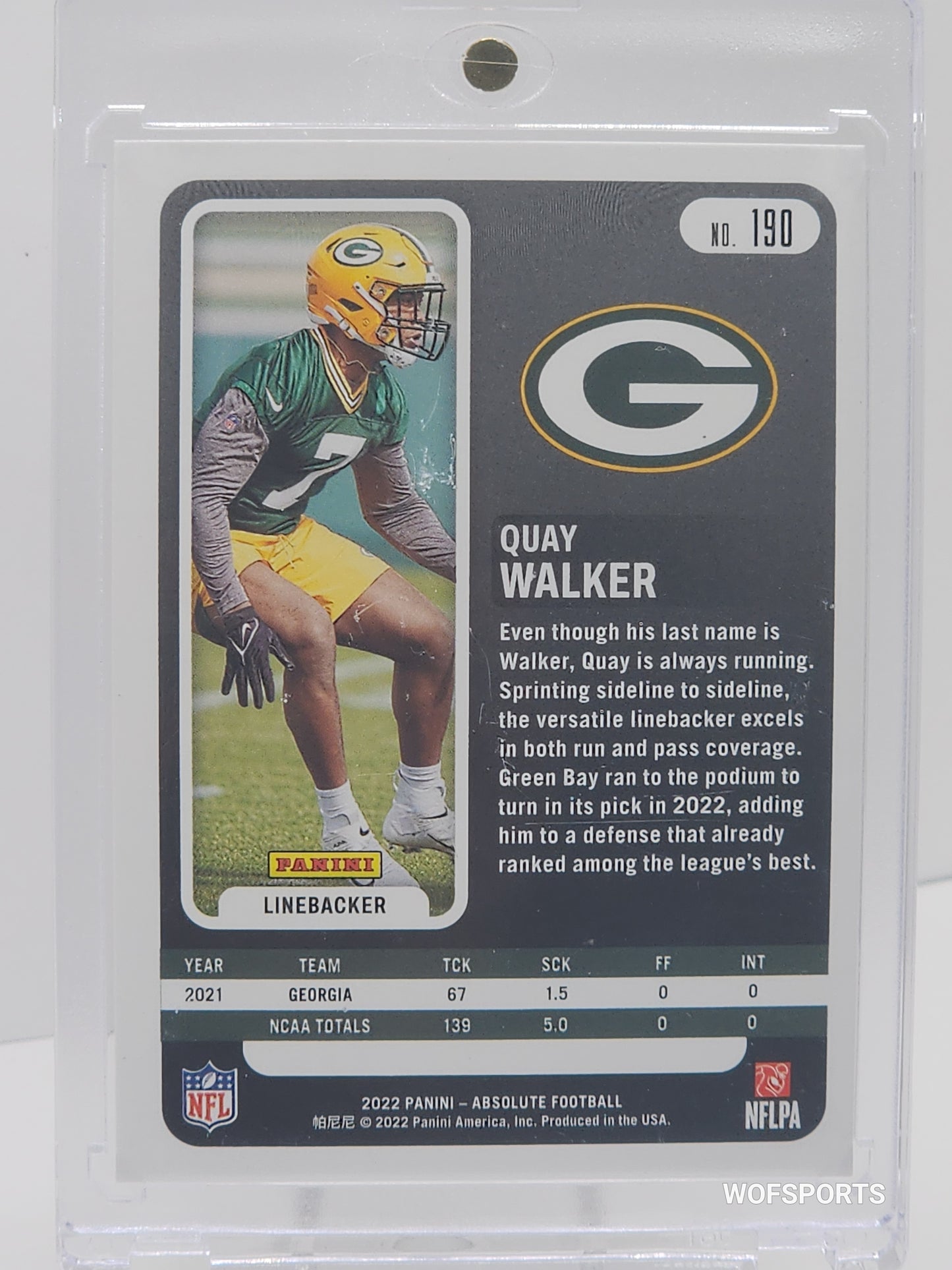 2022 Panini Absolute Football Rookie #190 Quay Walker 170/275 Green Bay Packers