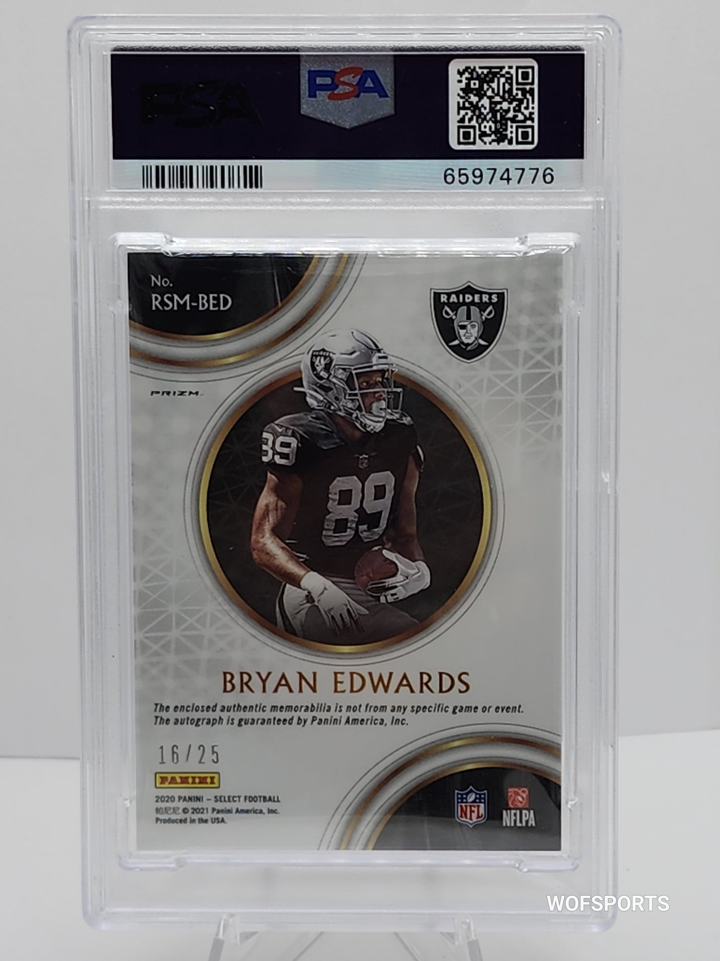 2020 Panini Select Rookie Signature Memorabilia Prize Tie Dye #RSM_BDE Bryan Edwards id#/25 PSA 9 Mint