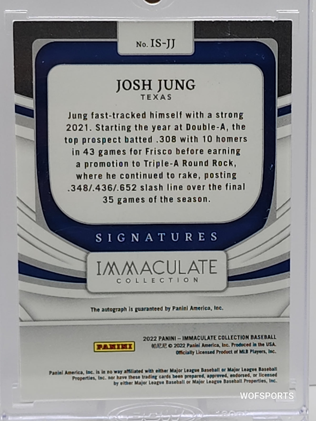 2022 Panini Immaculate Signature 11/25 Josh Jung Auto #IS-JJ