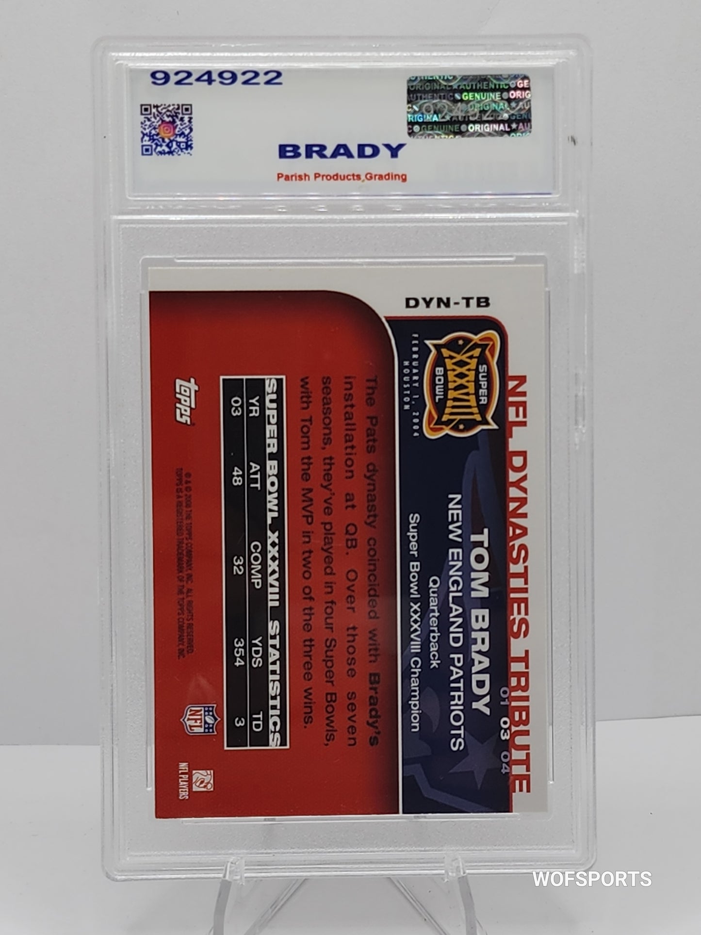 2008 Topps NFL Dynasties #DYN-TB Tom Brady New England Patriots Parish 9 Mint