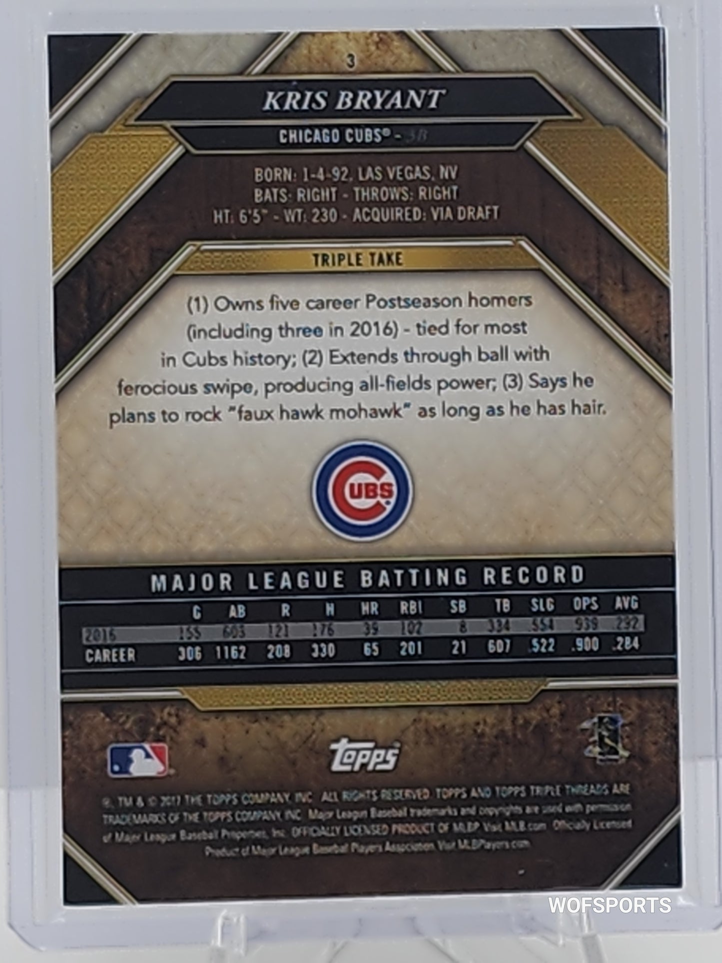 2017 Topps Triple Threads Green 148/250 Kris Bryant #3 Chicago Cubs