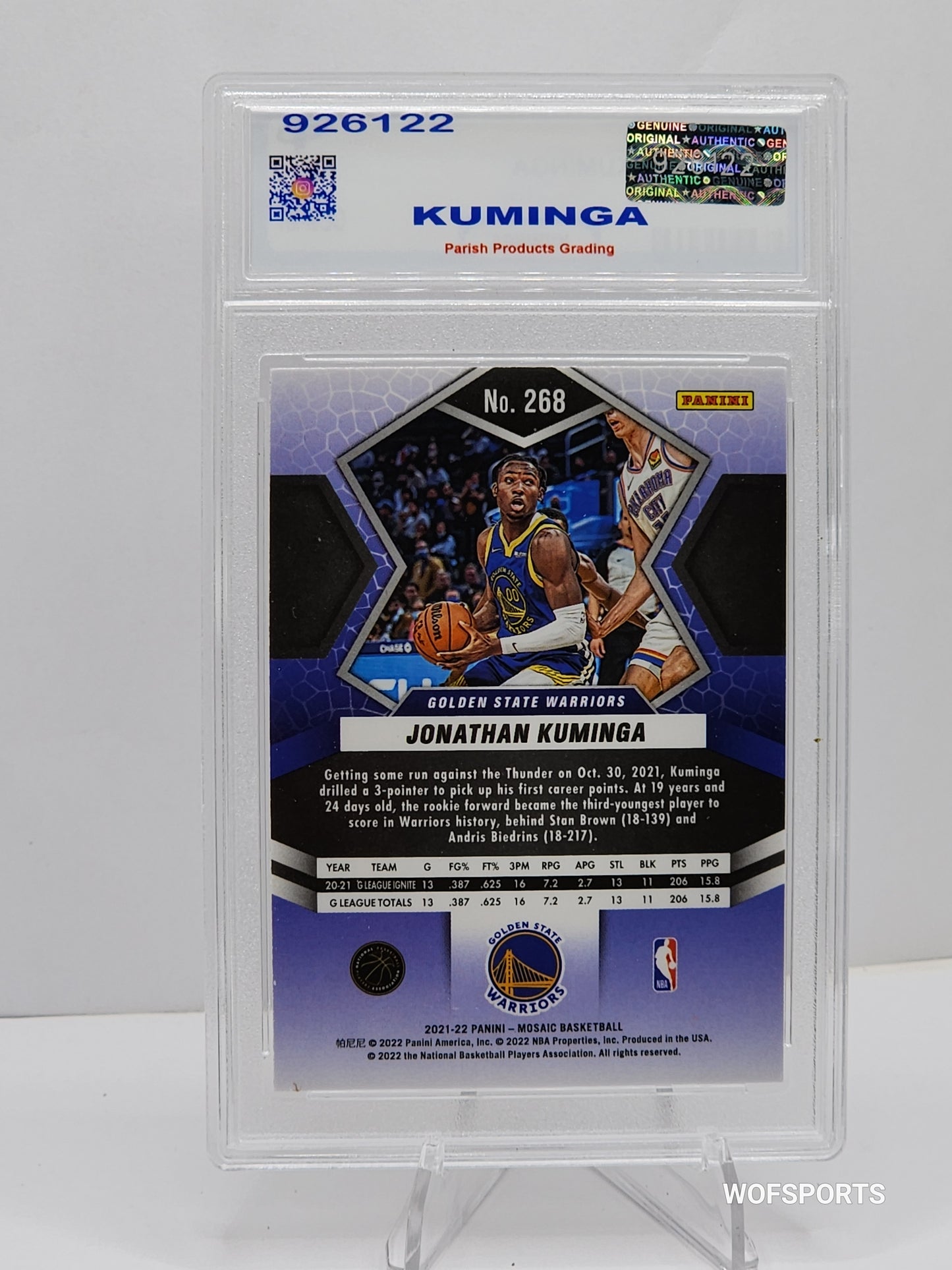 2021-22 Panini Mosaic Silver Prizm Jonathan Kuminga #268 Golden State Warriors