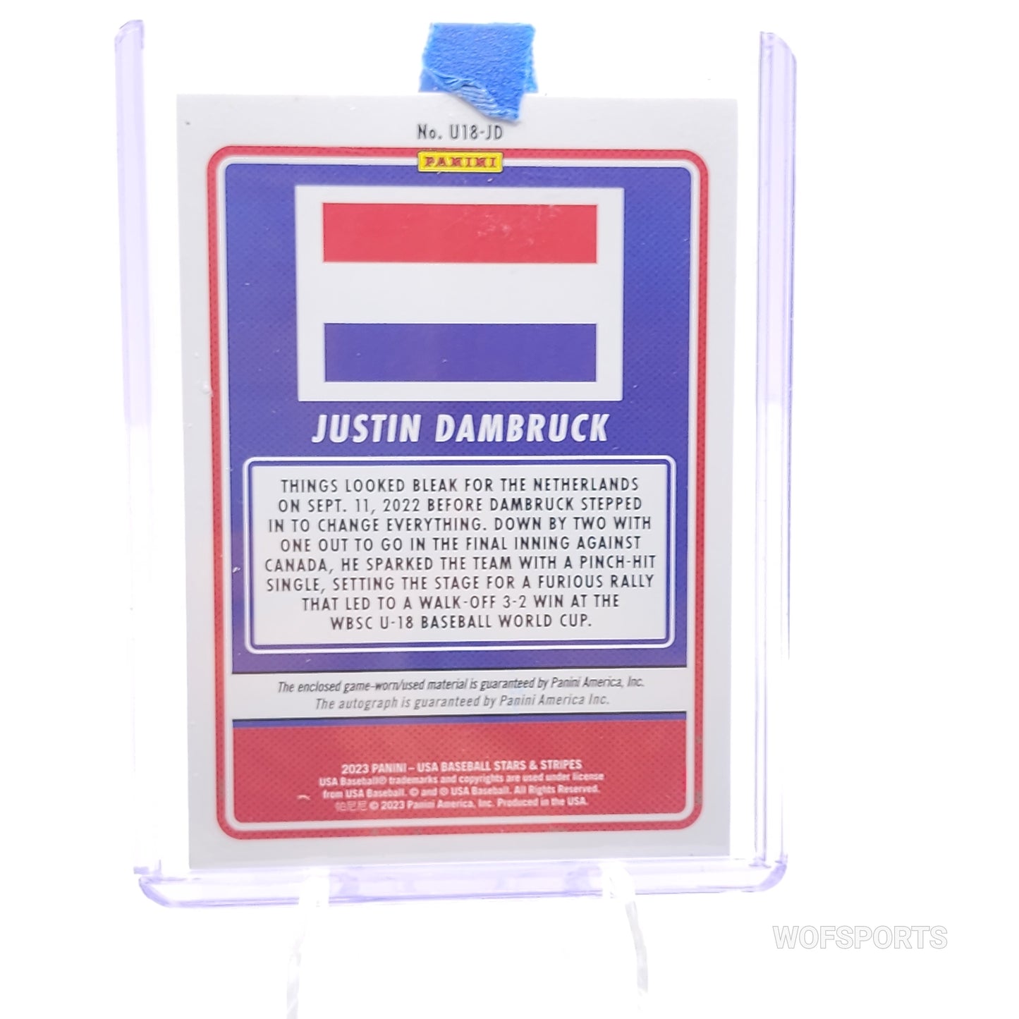 2023 Panini Stars & Stripes Justin Dambruck GU Relic Autograph 21/23 Netherlands