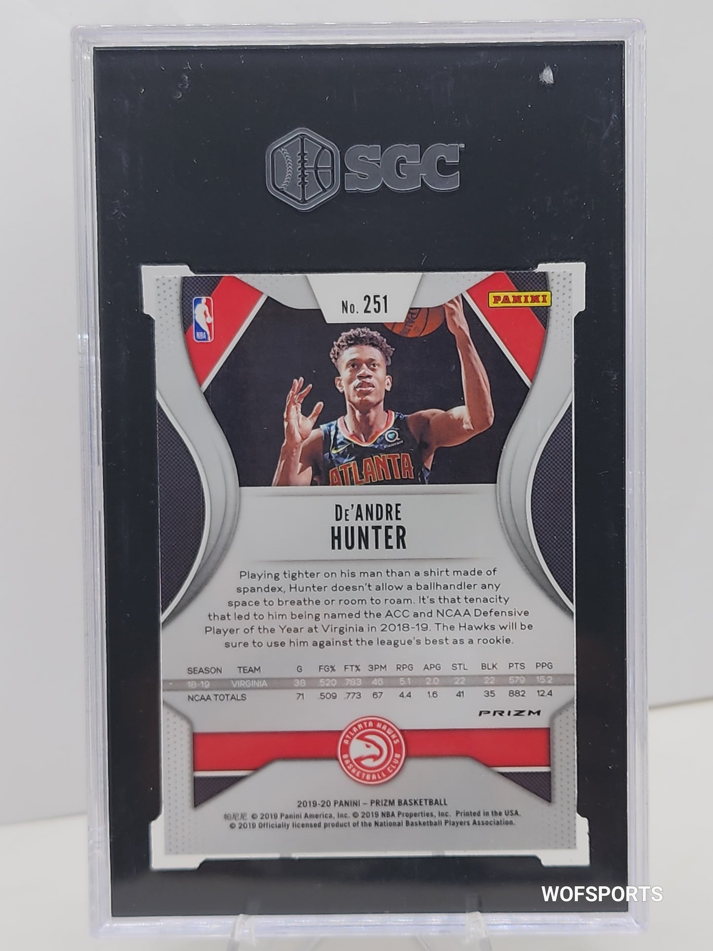 2019 Panini Prizm - Rookies Red White Blue Prizm #251 De'Andre Hunter (RC) SGC 10 Mint