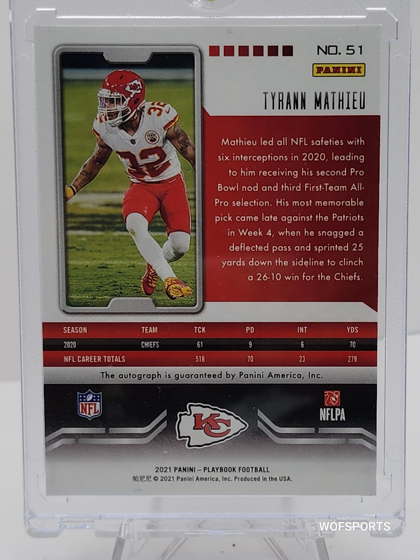 2021 Panini Playbook #51 Tyrann Mathieu Auto 10/49 Kansas City Chiefs