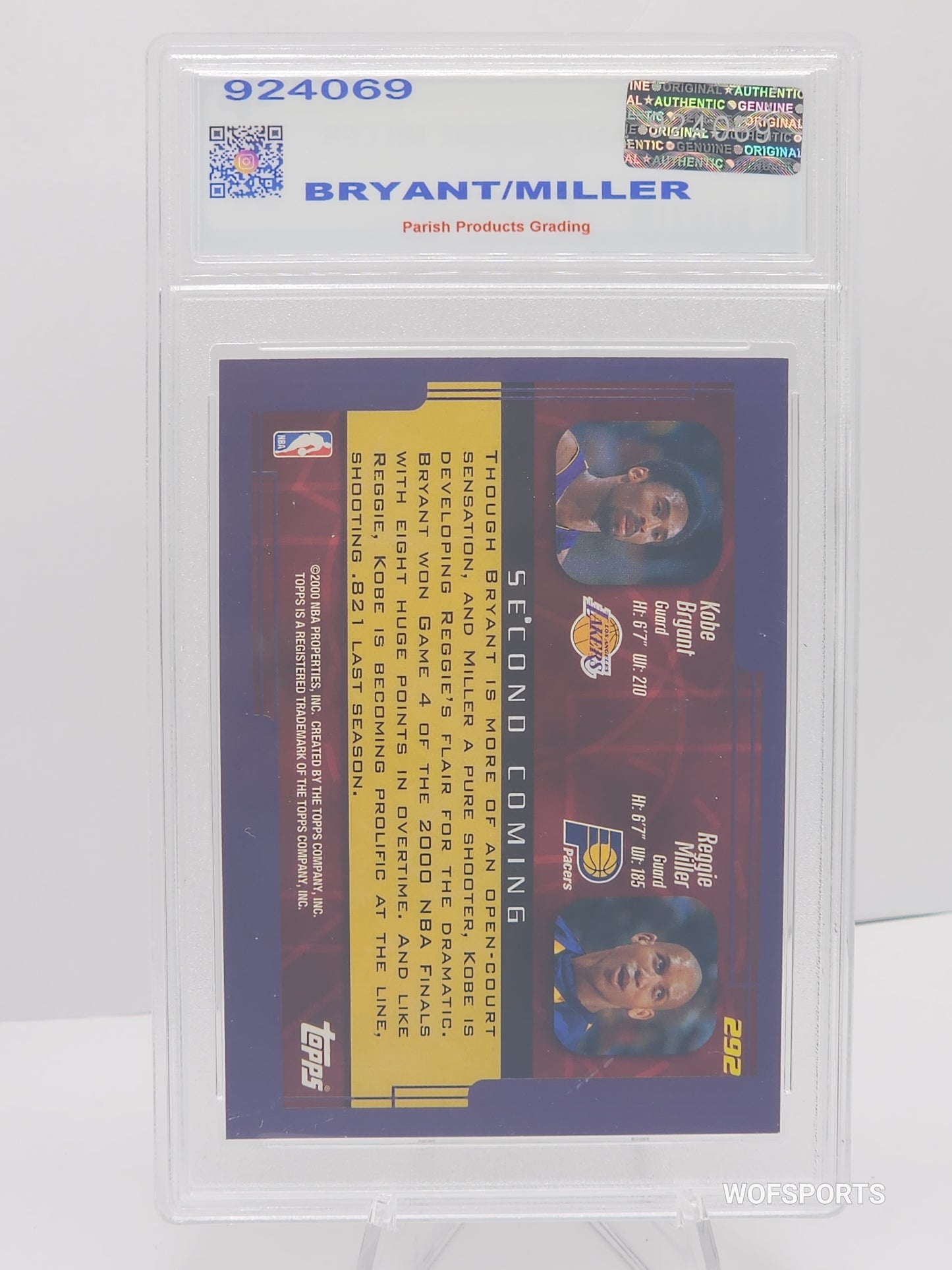 2000 Topps #292 Kobe Bryant/Reggie Miller Parish 8 NM-MT Los Angeles Lakers HOF