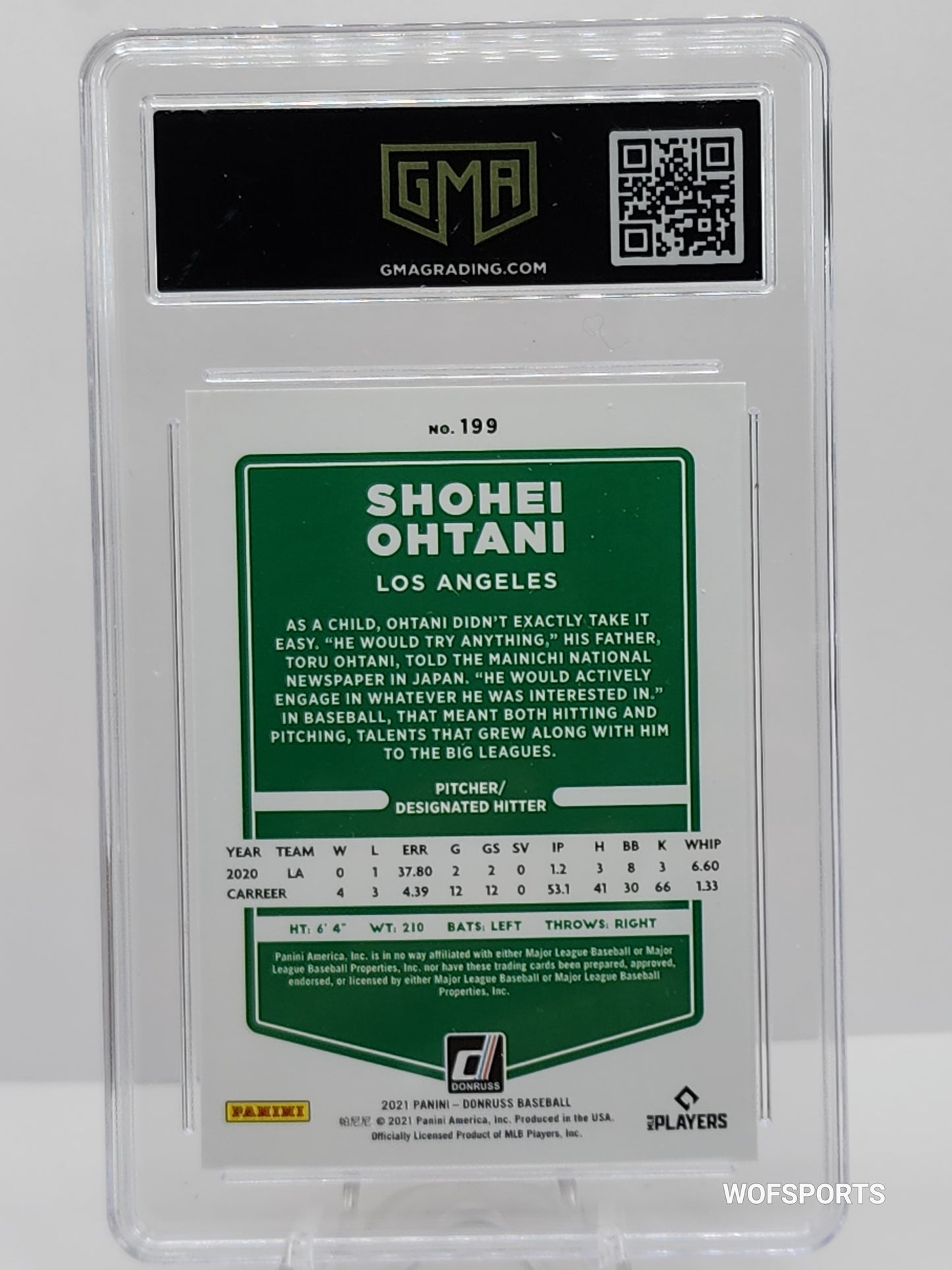 2021 Donruss Shohei Ohtani #199 Red Stripe Holo Parallel 164/2021 Serial Angels GMA 10 GEM Mint