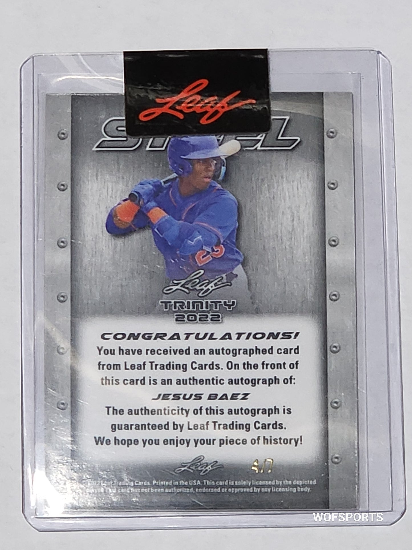 2022 Leaf Trinity Steel Jesus Baez Autographed 4/7