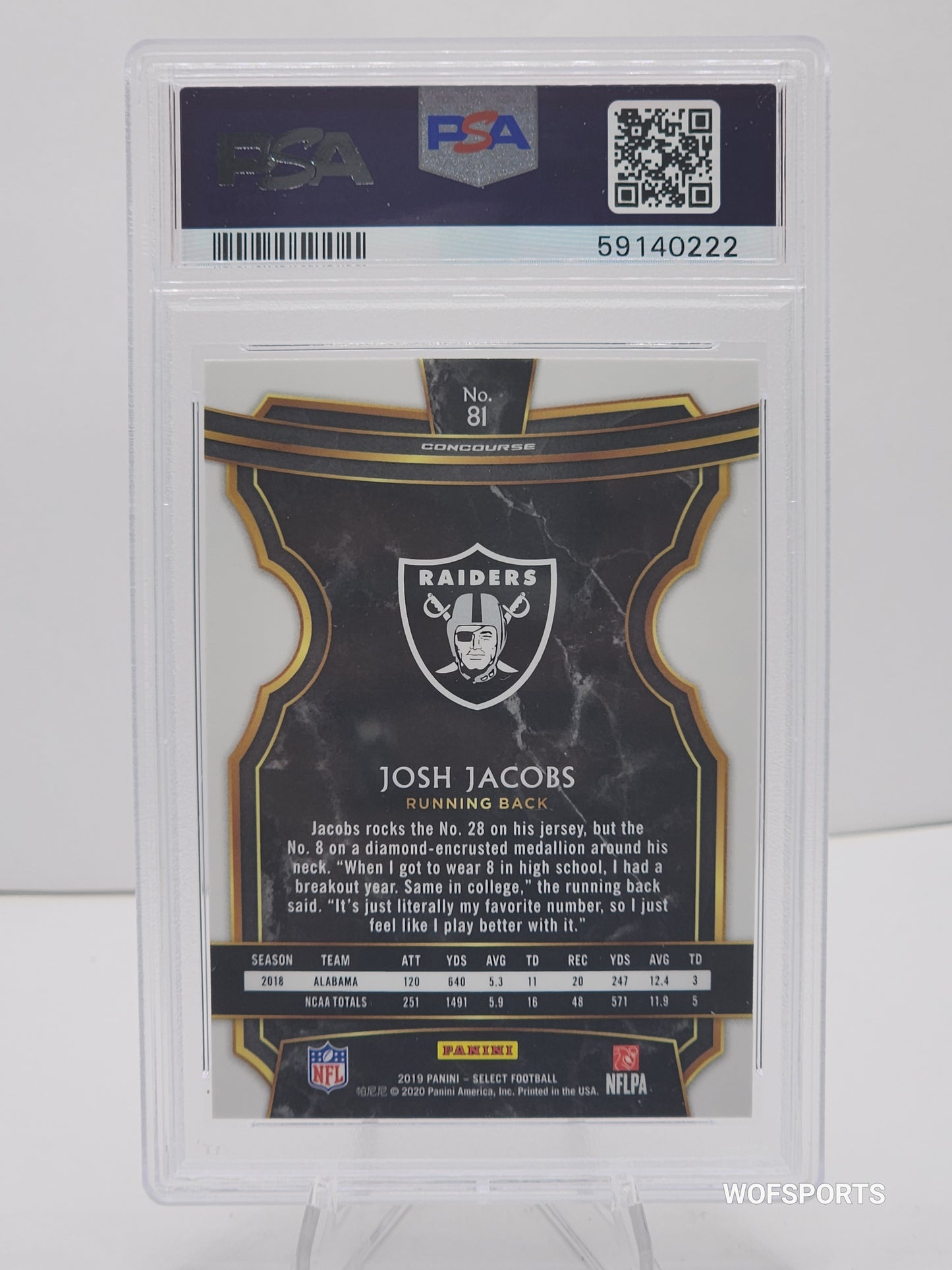 2019 Panini Select #81 Josh Jacobs Raiders RC Rookie PSA 10 GEM MINT