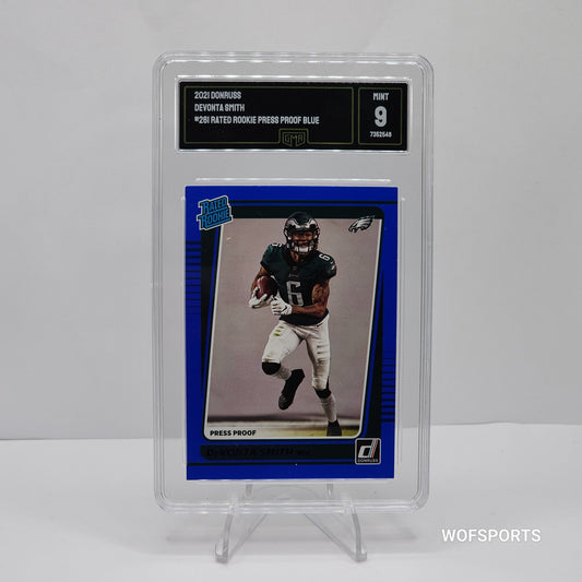 2021 Donruss Press Proof Blue Devonta Smith #261 Philadelphia Eagles RC GMA 9 Mint