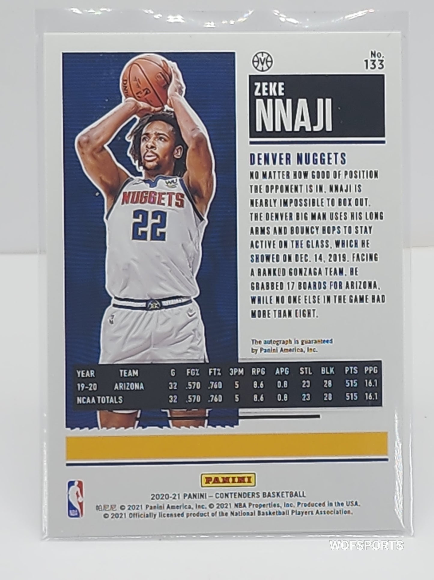 2020-21 Panini Contenders Variation Playoff Ticket Auto #133 Zeke Nnaji 9/25