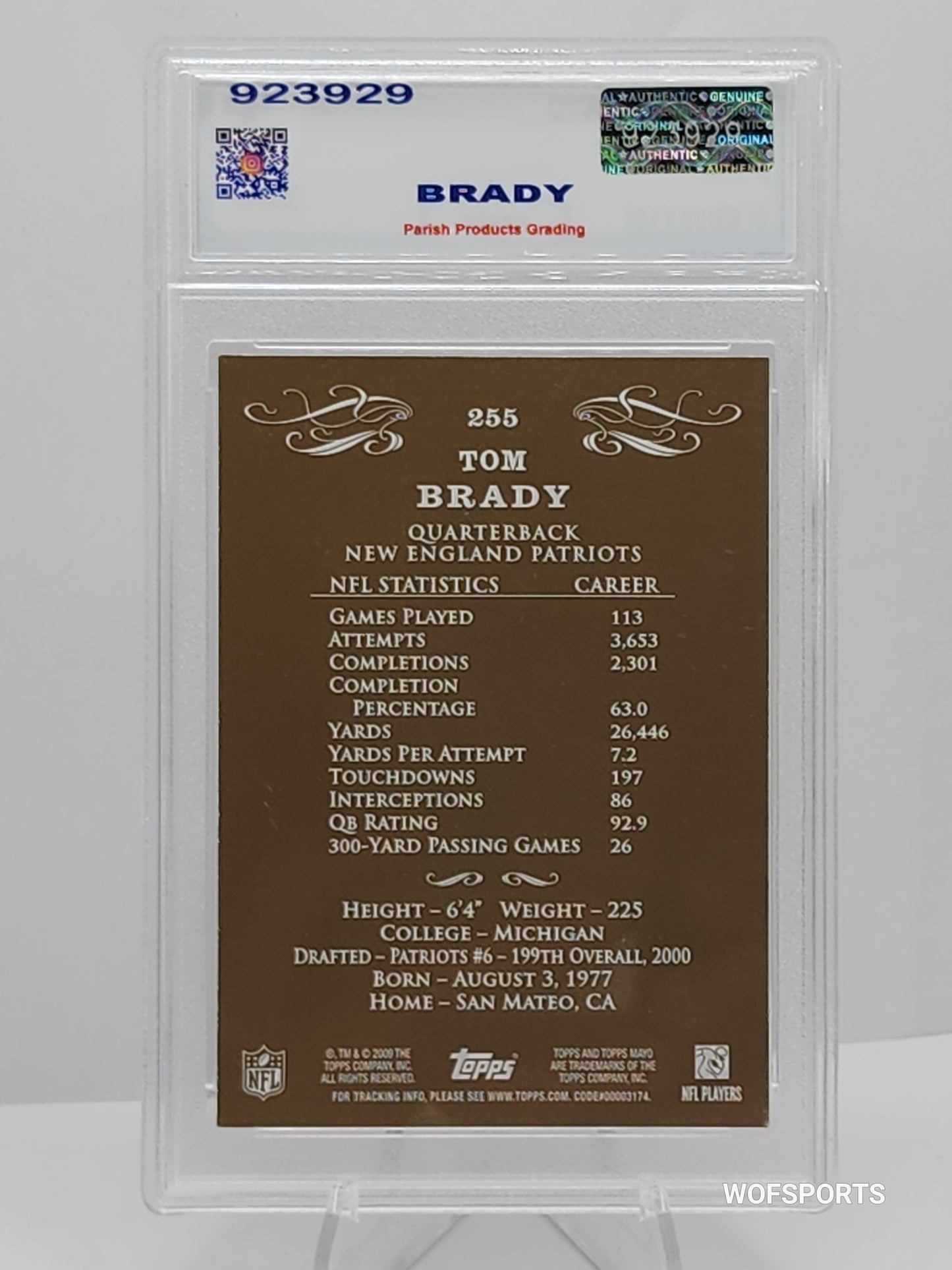 2009 Topps Mayo #255 Tom Brady New England Patriots Parish 10 Gem Mint
