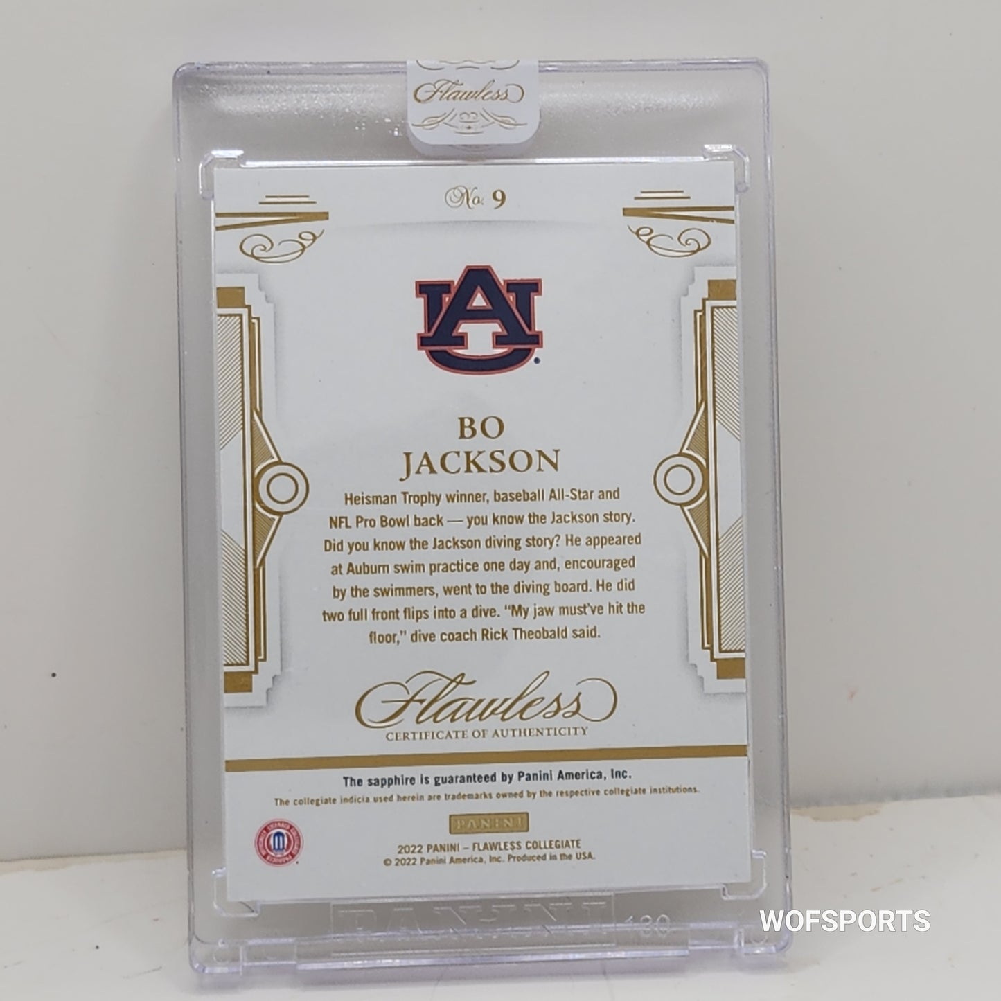 2022 Panini Flawless Collegiate Sapphire Diamond 13/20 Bo Jackson #9 Auburn Tigers