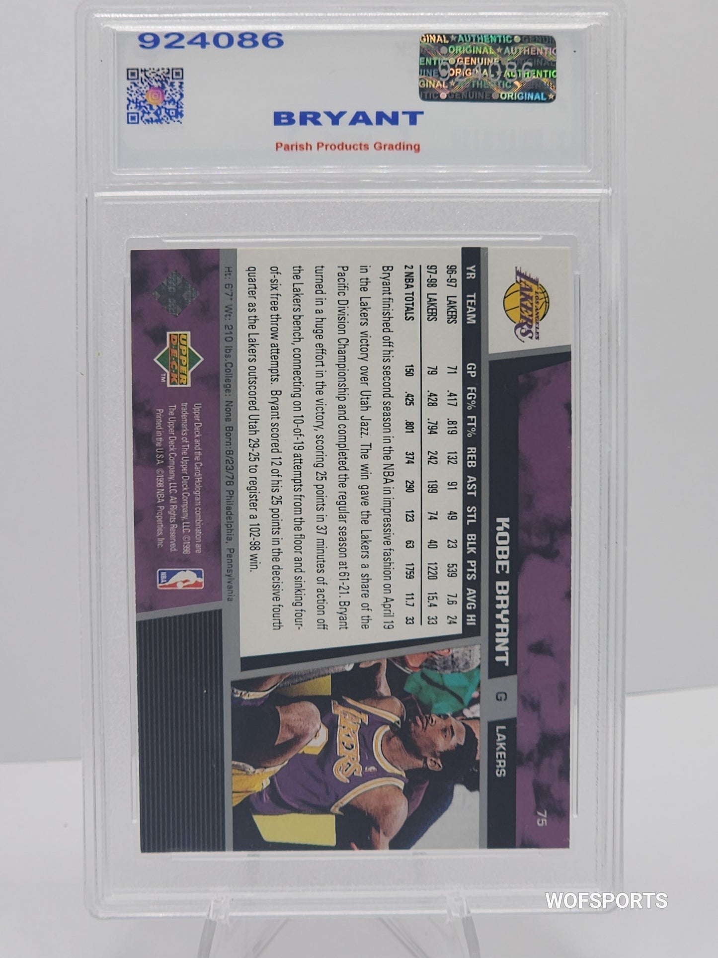 1998 Upper Deck Kobe Bryant #75 Parish 8 NM-MT LA Lakers HOF Legend