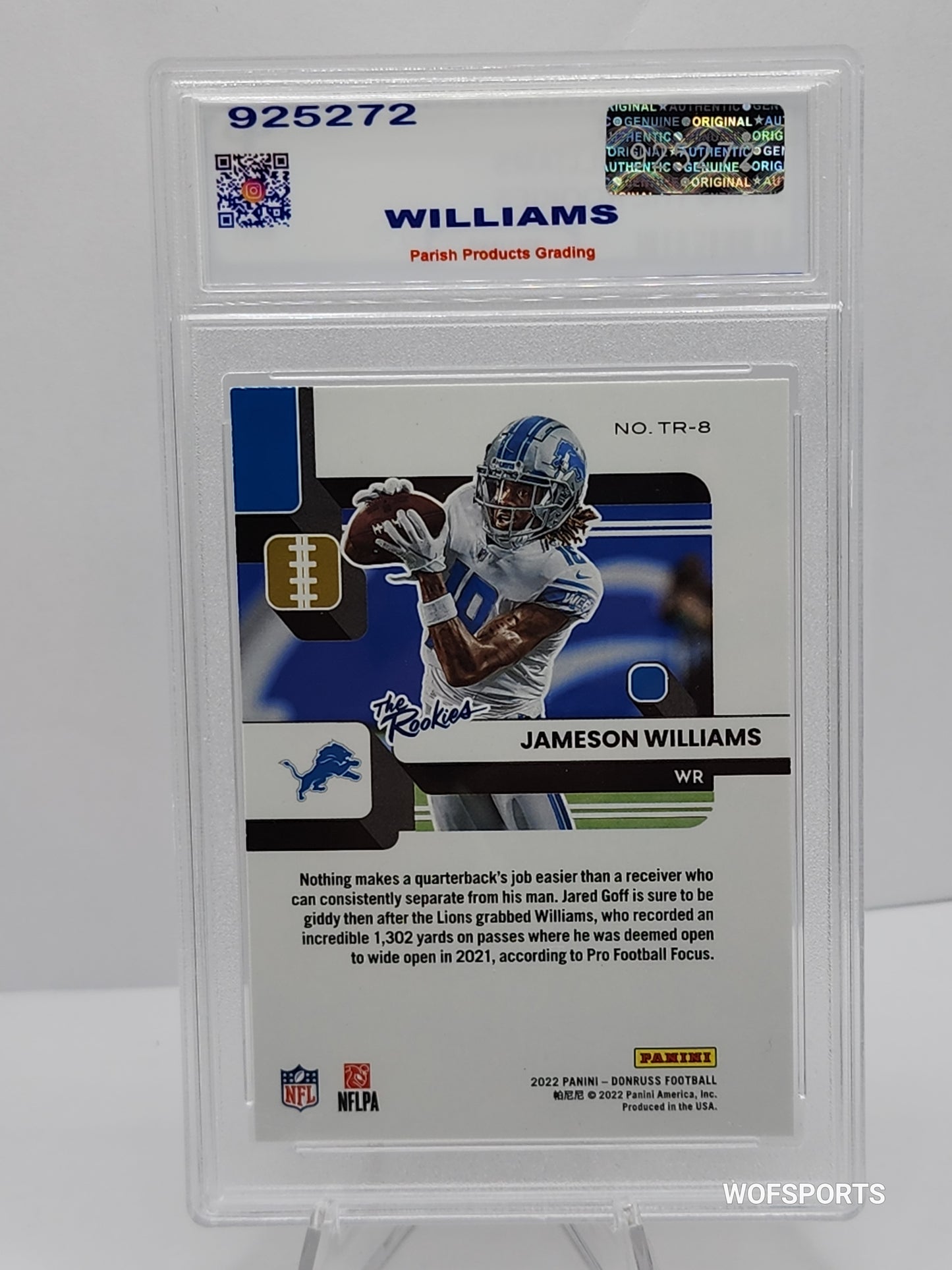 2022 Donruss The Rookies Jameson Williams RC Lions #TR-8 Parish 9 Mint