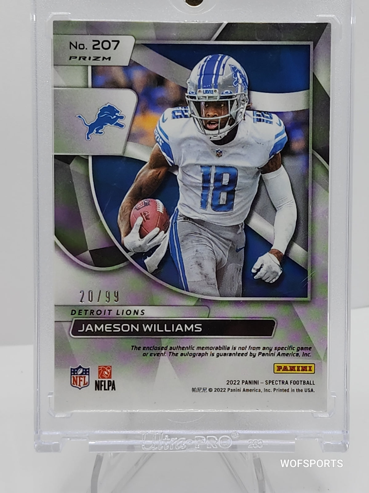2022 Panini Spectra Jameson Williams RC RPA Patch Auto Lions Celestial #207 20/99