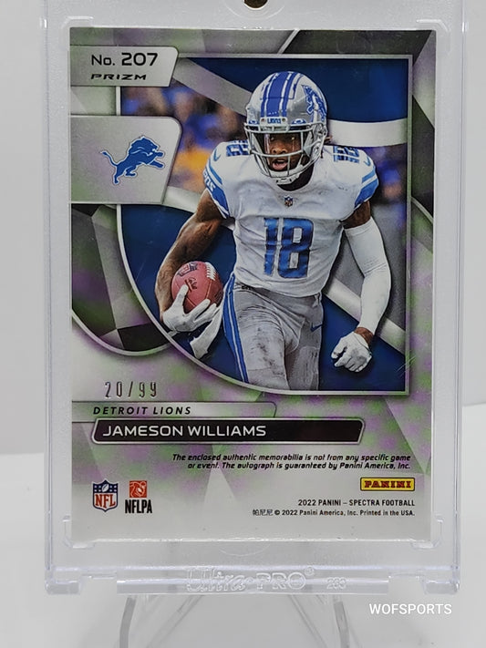 2022 Panini Spectra Jameson Williams RC RPA Patch Auto Lions Celestial #207 20/99