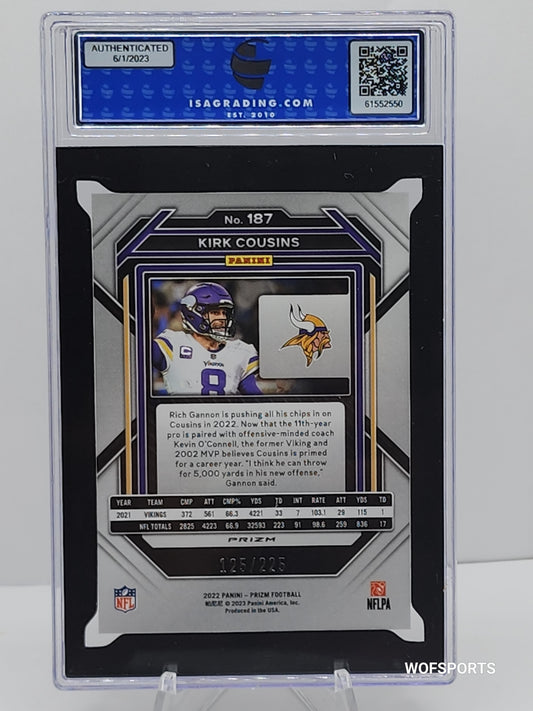2022 Panini Purple Ice Prizm #187 Kirk Cousins 125/225 Minnesota Vikings ISA 10 Gem Mint