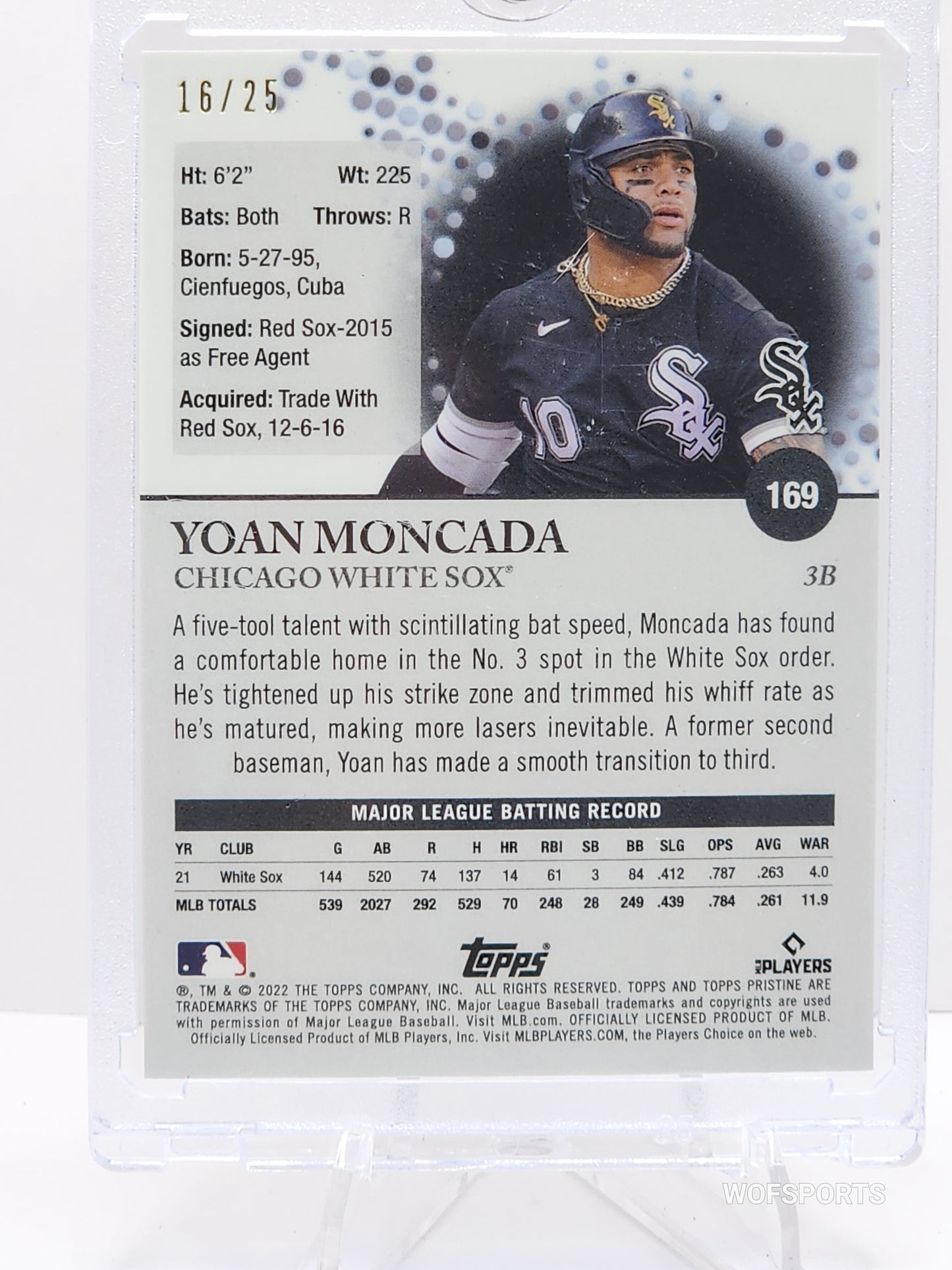 2022 Topps Pristine Orange Parallel Encased 16/25 Yoan Moncada #169 Chicago White Sox