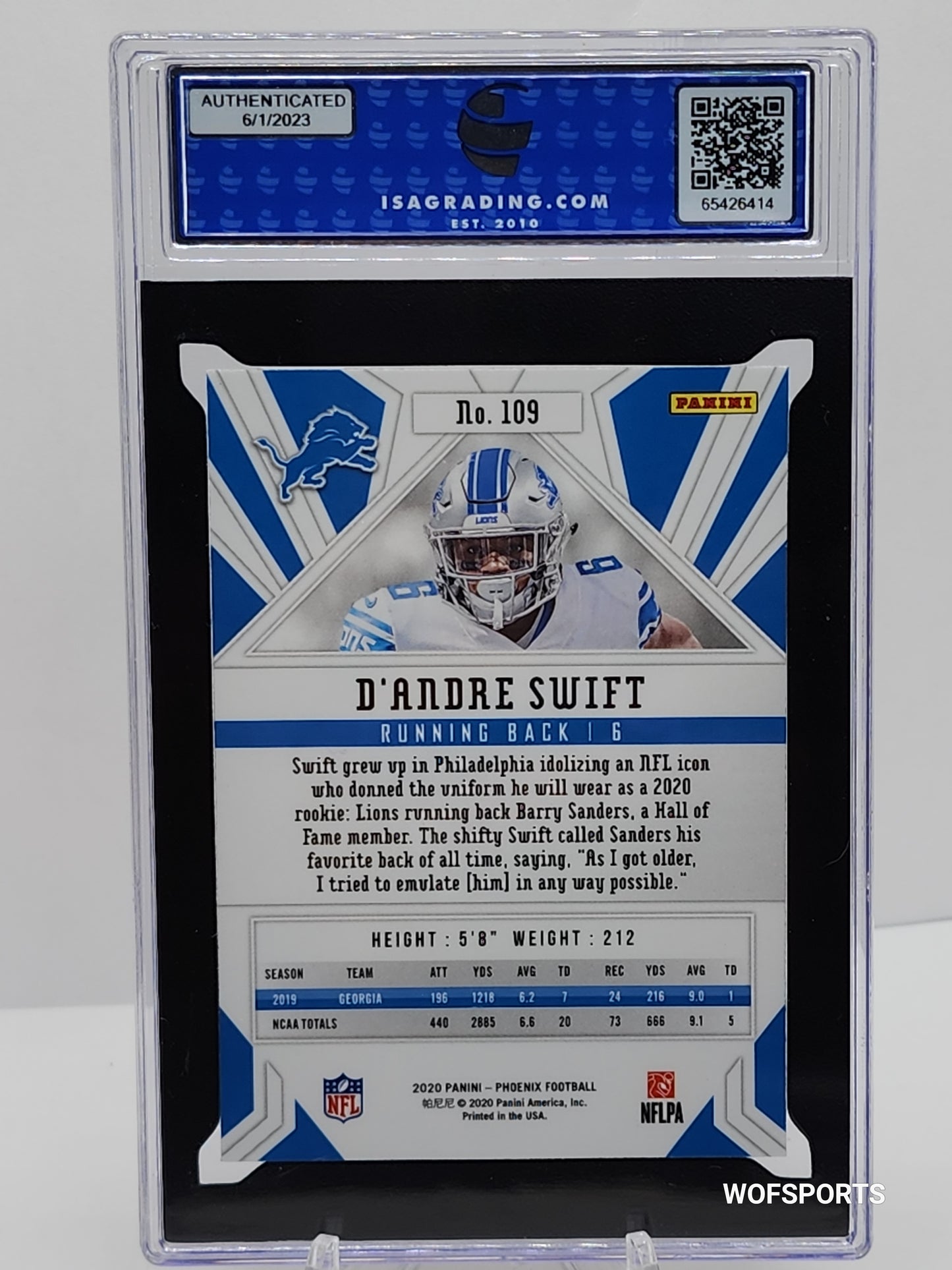 2020 Panini Phoenix Fire Burst D'Andre Swift RC Detroit Lions #109 ISA GEM Mint 10