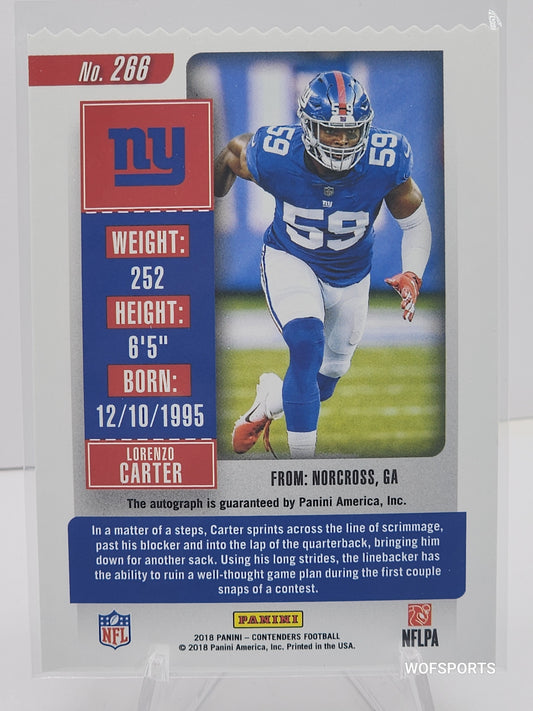 2018 Panini Contenders Signature Rookie Ticket #266 Lorenzo Carter Auto 41/59