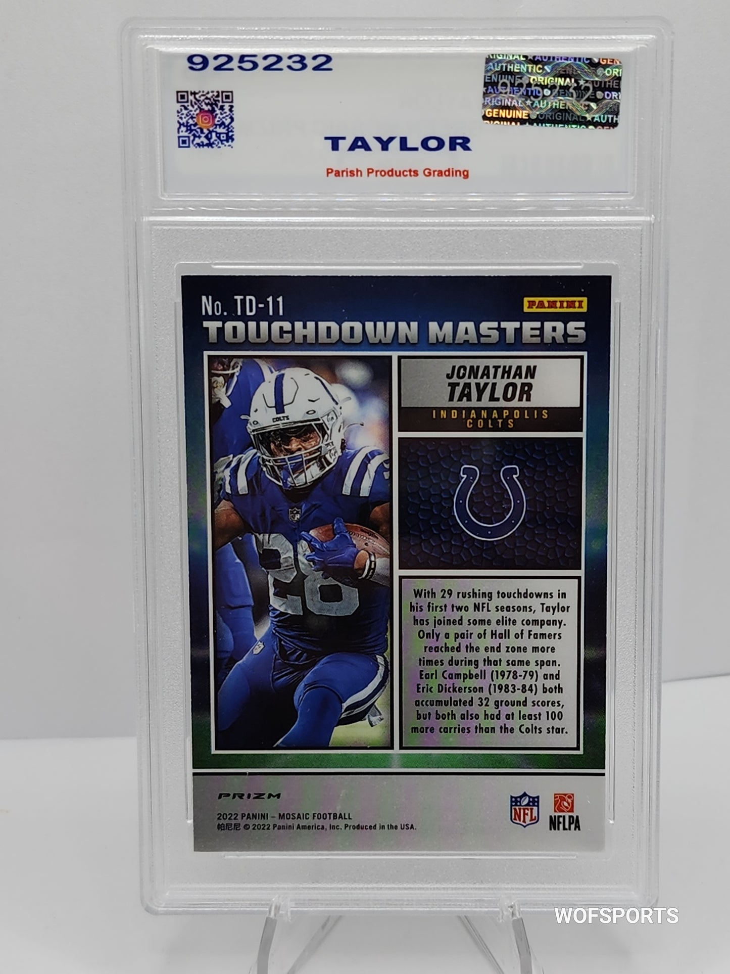 2022 Panini Mosaic Jonathan Taylor Touchdown Masters Green Prizm #TD-11 Colts Parish 9 Mint