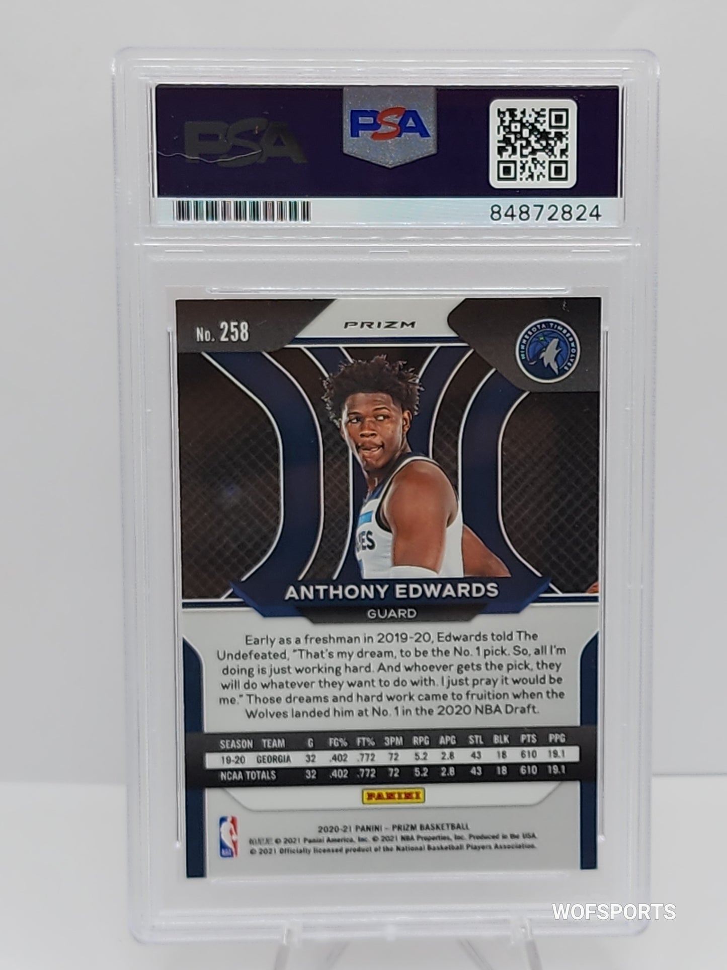 2020-21 Panini Prizm #258 Anthony Edwards RED Wave Autographs Rookie PSA 10 Gem Mint