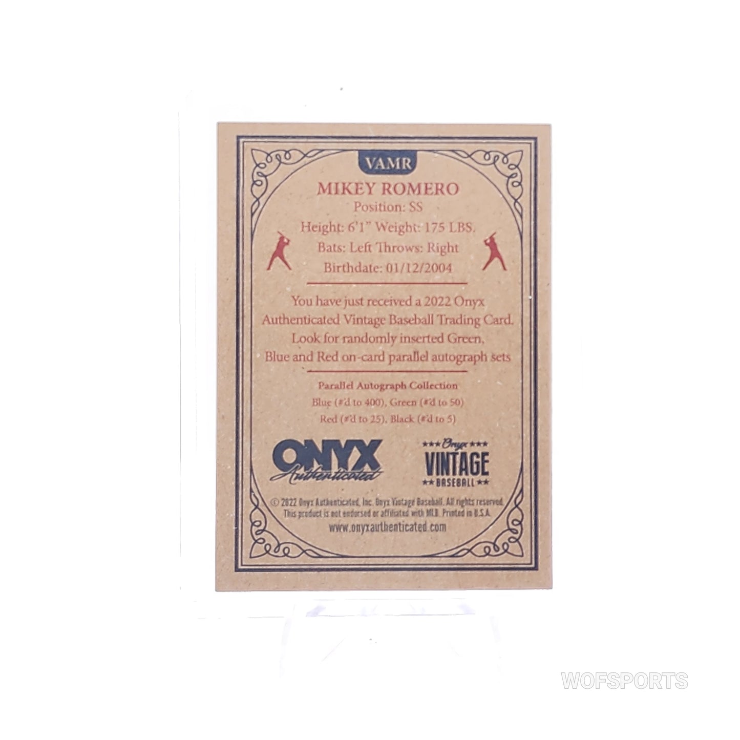 2022 Onyx Vintage Extended Green Signature #VAMR Mikey Romero /50 - Boston Red Sox
