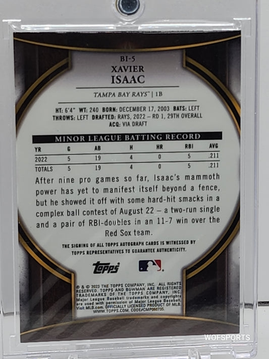 2023 Bowman Invicta Auto Gold Atomic Refractor /50 Xavier Isaac #BI-5 Tampa Bay Rays